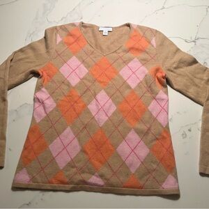 Argyle Patterned Sweater - Pink and Orange